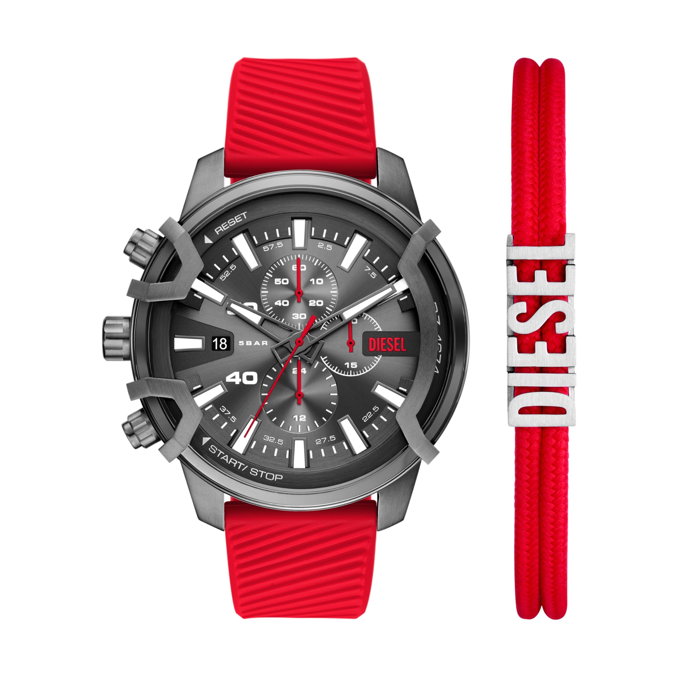 Diesel Men's Griffed Chronograph Red Silicone Watch and Nylon